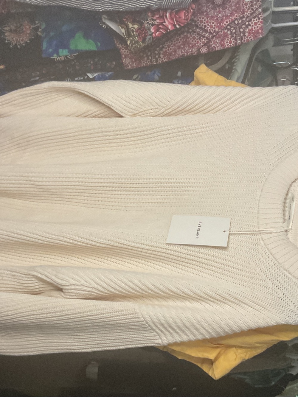 Everlane Cream Ribbed Crewneck Sweater
